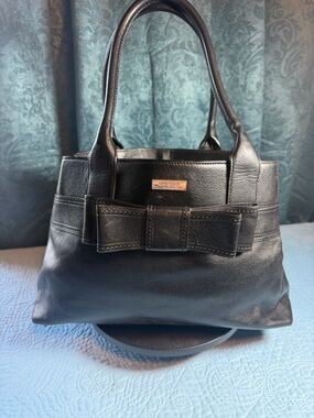 kate spade Black Leather Shoulder Bag with Bow Accent 14x10